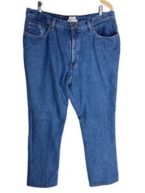 LL BEAN Womens Relaxed Fit Flannel Lined Jeans Size 18 Petite Blue Cotton